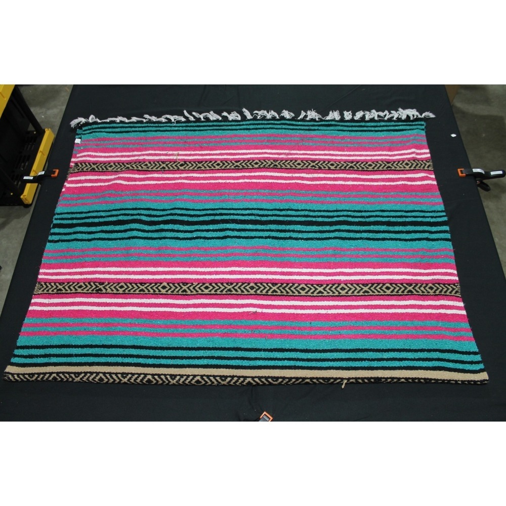 El Paso Saddle Blanket Co Mexican Serape Rug 50x75 Southwest Pink Teal Fringe